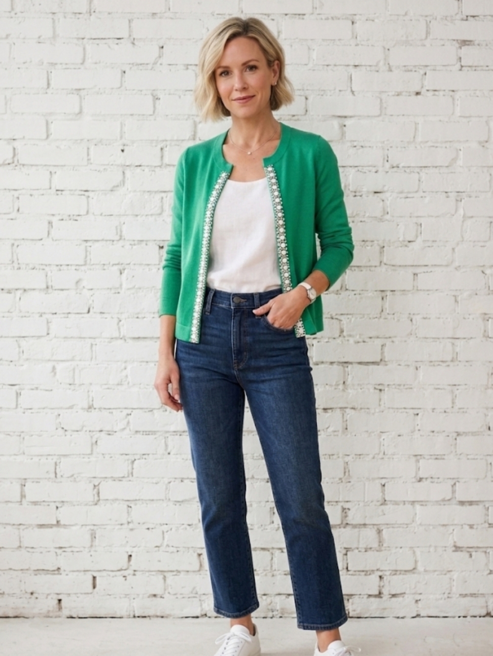 BANANA REPUBLIC Women's Size Medium  Green Beaded Cardigan‎ Sweater Cotton   NWT